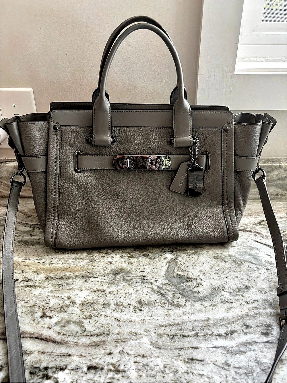 Coach Swagger 27 Carryall Leather Satchel in Gray